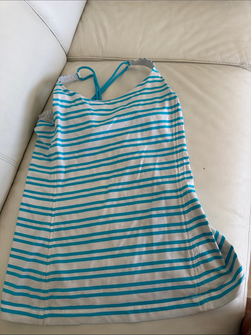 lululemon athletica White and Teal Striped Tank Top